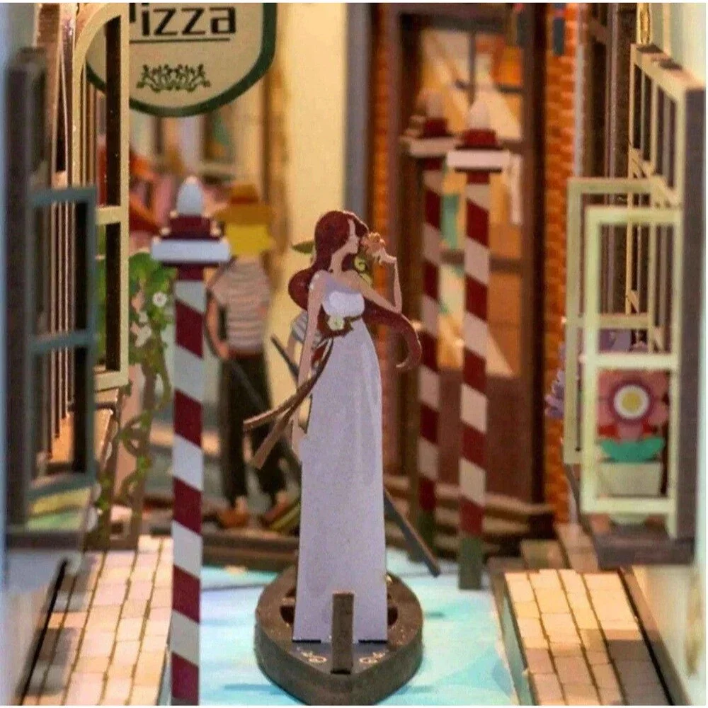 Travel In Venice Italy 3D Puzzle LED Light Book Nook Kit Tonecheer Hands Craft